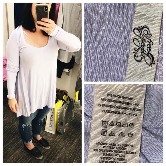 FREE PEOPLE BOHO FLOWY TUNIC TOP LONG SLEEVES RIB KINT PULLOVER TEE A3C - Picture 5 of 16